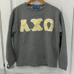 Alpha Chi Omega sorority grey sweatshirt MTA Sport Yellow white letters AXO 14